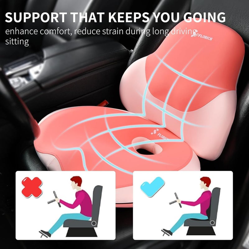 FLORICH Seat Cushion and Lumbar Support Pillow for Office Chair Car Neck Headrest Pillow 100% Memory Foam Seat Pads Pressure Relief Back Cushion and Carseat Pads(Pink) - Image 2