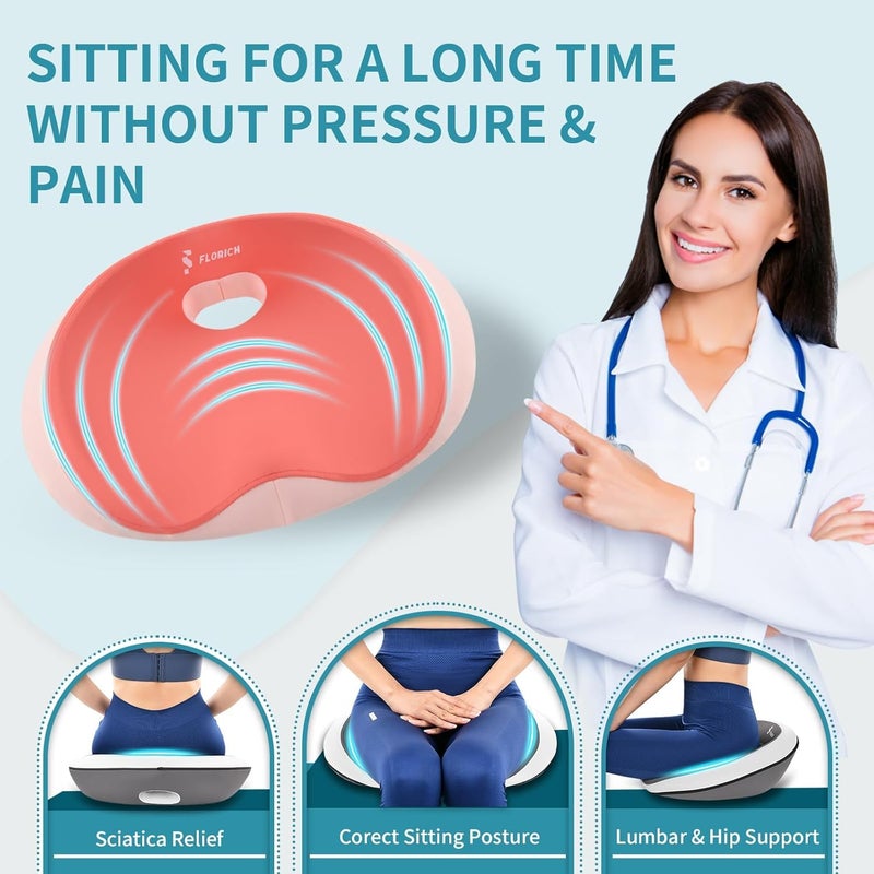 FLORICH Seat Cushion and Lumbar Support Pillow for Office Chair Car Neck Headrest Pillow 100% Memory Foam Seat Pads Pressure Relief Back Cushion and Carseat Pads(Pink) - Image 4
