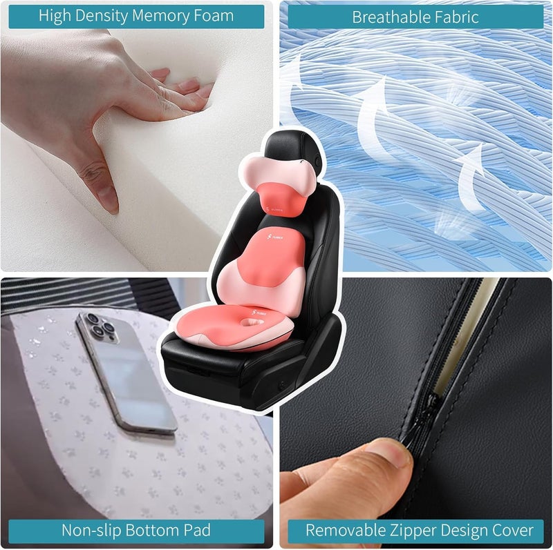 FLORICH Seat Cushion and Lumbar Support Pillow for Office Chair Car Neck Headrest Pillow 100% Memory Foam Seat Pads Pressure Relief Back Cushion and Carseat Pads(Pink) - Image 5