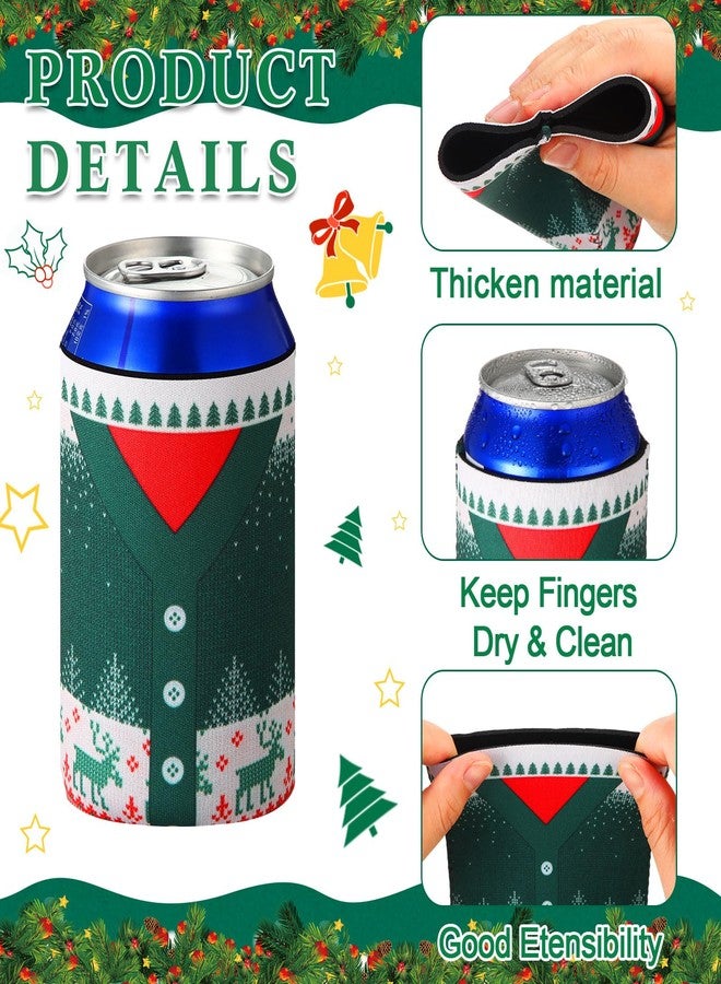 Potchen 36 Pcs Christmas Beer Can Cooler Sleeves 12 oz Colorful Insulated Neoprene Can Holders Bulk Xmas Holiday Soda Beer Drink Cover for Winter Christmas Party Decorations Supplies (Sweater) - Image 3