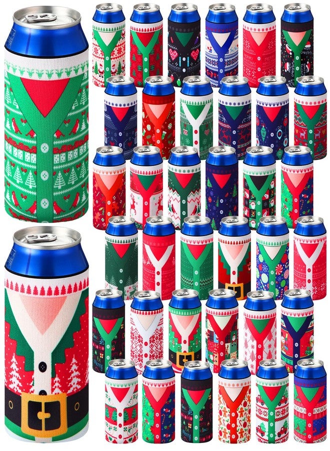 Potchen 36 Pcs Christmas Beer Can Cooler Sleeves 12 oz Colorful Insulated Neoprene Can Holders Bulk Xmas Holiday Soda Beer Drink Cover for Winter Christmas Party Decorations Supplies (Sweater) - Image 1