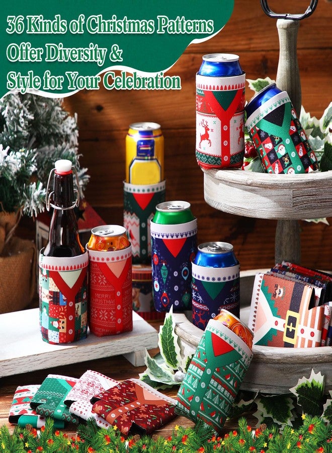 Potchen 36 Pcs Christmas Beer Can Cooler Sleeves 12 oz Colorful Insulated Neoprene Can Holders Bulk Xmas Holiday Soda Beer Drink Cover for Winter Christmas Party Decorations Supplies (Sweater) - Image 4