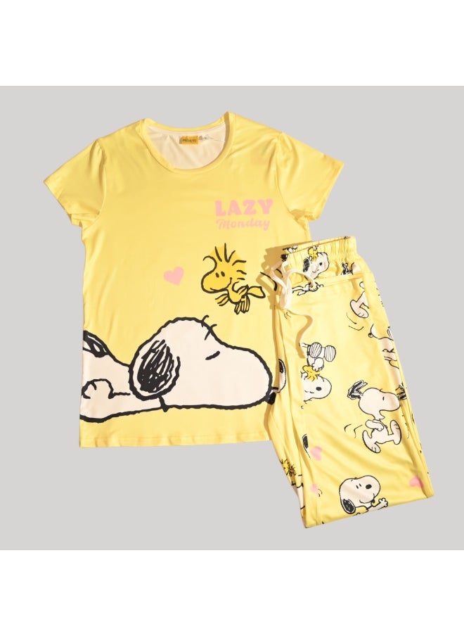Peanuts PEANUT WOMENS SHORT SLEEVE PAJAMA SETS , SILKY POLYESTER  - Image 1