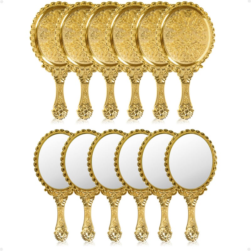 Yusong 12 Pcs Vintage Handheld Mirror For Makeup - Travel Handle Mirrors For Women Gold Embossed Flower Portable Princess Mirror Tabletop Party Classroom - Image 1