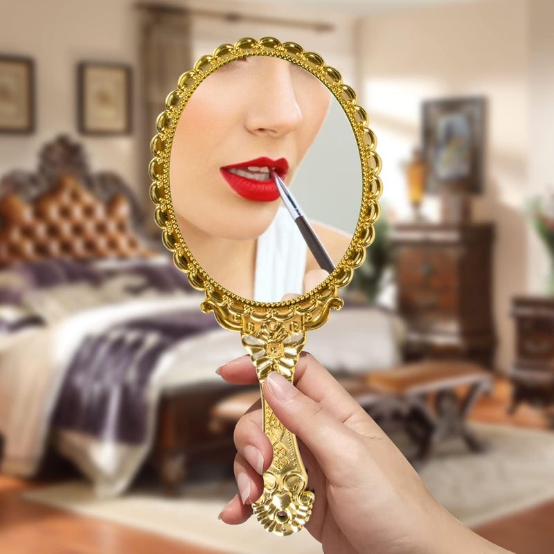 Yusong 12 Pcs Vintage Handheld Mirror For Makeup - Travel Handle Mirrors For Women Gold Embossed Flower Portable Princess Mirror Tabletop Party Classroom - Image 3