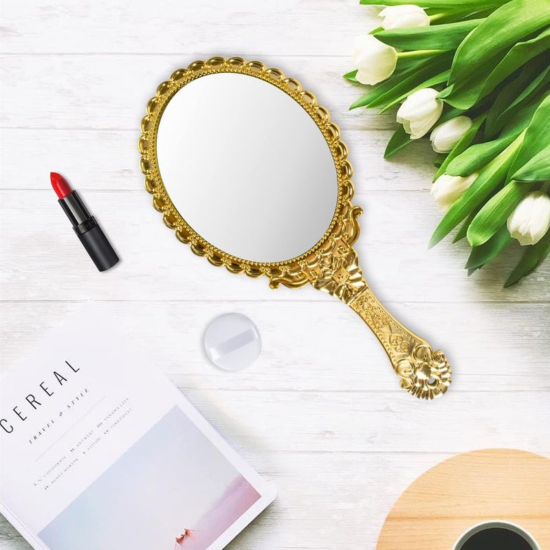 Yusong 12 Pcs Vintage Handheld Mirror For Makeup - Travel Handle Mirrors For Women Gold Embossed Flower Portable Princess Mirror Tabletop Party Classroom - Image 5