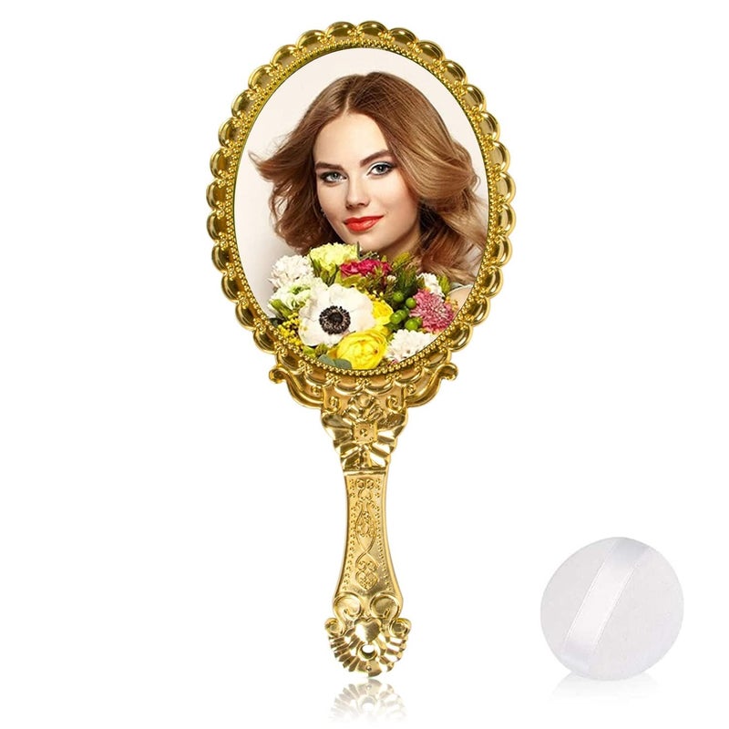 Yusong 12 Pcs Vintage Handheld Mirror For Makeup - Travel Handle Mirrors For Women Gold Embossed Flower Portable Princess Mirror Tabletop Party Classroom - Image 4