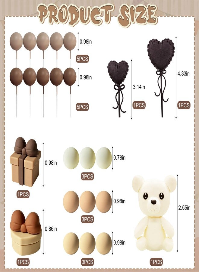 Knana 24Pcs Brown Bear Cake Decoration Brown Balls Cake Topper Bear Cake Topper Baby Shower - Image 2