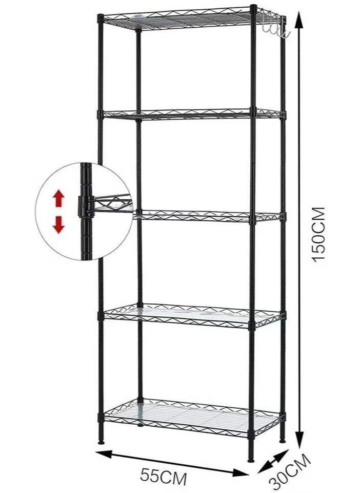 RollsTimi  5-Tier Wire Shelving Bathroom Storage, 5 Shelves Unit Metal Kitchen Storage Rack 150 x 55 x 30cm - Image 3