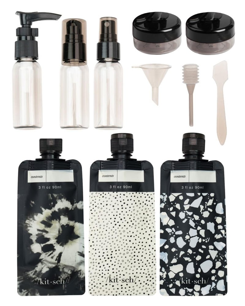 Kitsch 11 PCS Travel Bottles for Toiletries Travel Essentials Kit for Shampoo Conditioner Lotion More TSA Approved Travel Bottles LeakProof Refillable Travel Size Containers Black Ivory