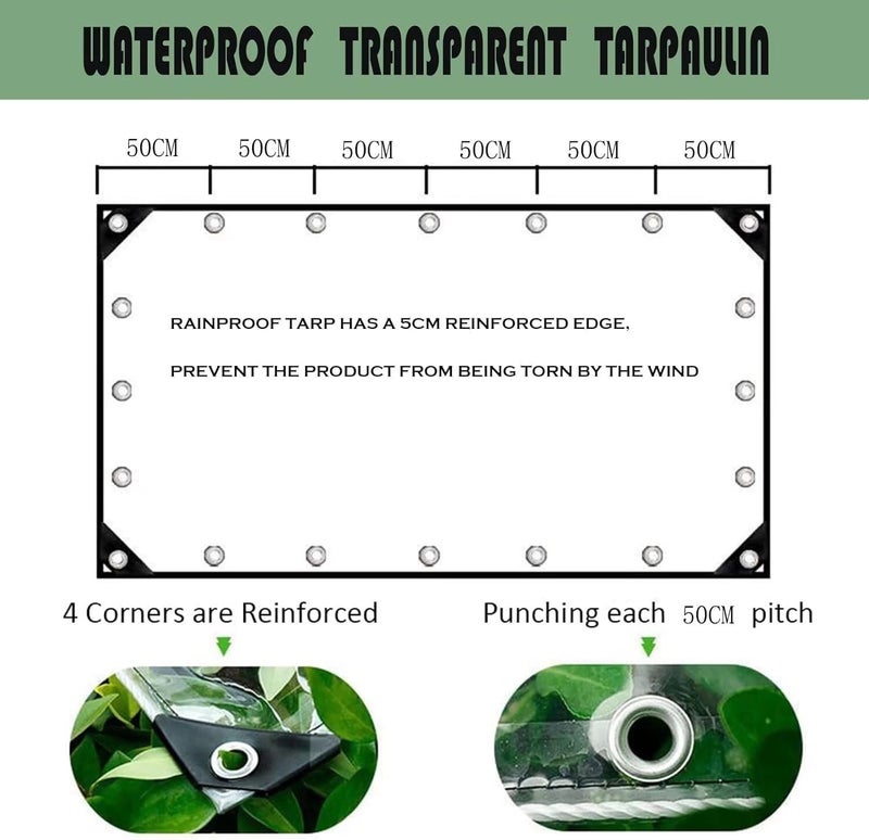 GPQAWER Clear Tarp with Grommets, Transparent Heavy Duty Waterproof Tarp Cover with Reinforced Edge 3x6ft,14Mil Thickened Tear Resistant PVC Vinyl Tarpaulin for Home Garden Outdoor - Image 3