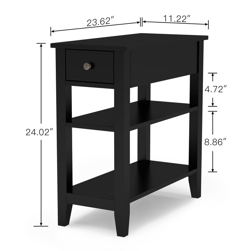 ChooChoo Side Table Living Room, Narrow End Table with Drawer and Shelf, 3-Tier Sofa End Table for Small Space, Black - Image 5