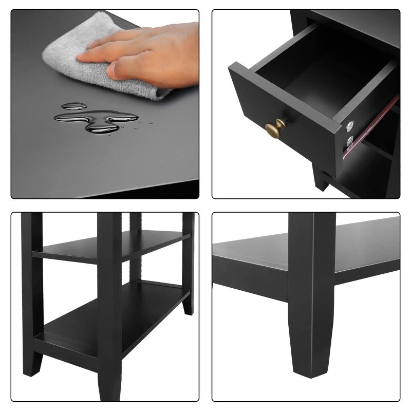 ChooChoo Side Table Living Room, Narrow End Table with Drawer and Shelf, 3-Tier Sofa End Table for Small Space, Black - Image 4