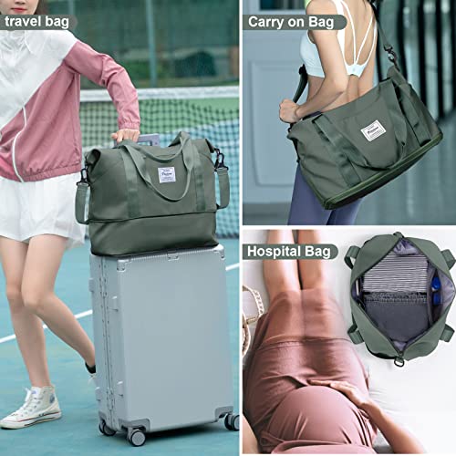 BOXSAM Travel Duffel Bag,Sports Tote Gym For Spirit Airlines Personal Item Bag 18x14x8 Foldable,Carry on Shoulder Expandable Weekender Overnight for Women,Green - Image 4