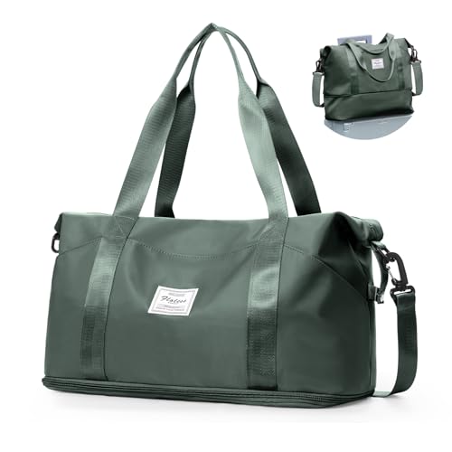 BOXSAM Travel Duffel Bag,Sports Tote Gym For Spirit Airlines Personal Item Bag 18x14x8 Foldable,Carry on Shoulder Expandable Weekender Overnight for Women,Green - Image 1