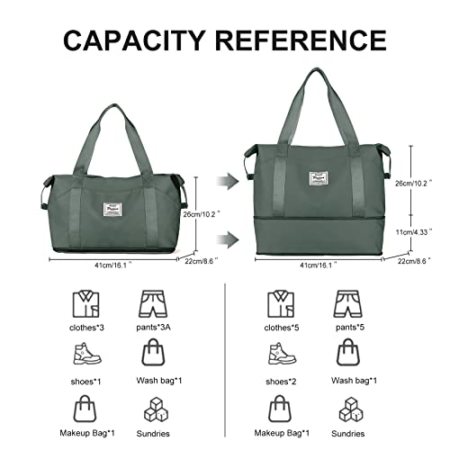 BOXSAM Travel Duffel Bag,Sports Tote Gym For Spirit Airlines Personal Item Bag 18x14x8 Foldable,Carry on Shoulder Expandable Weekender Overnight for Women,Green - Image 2