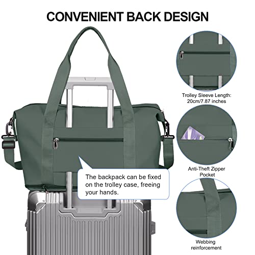 BOXSAM Travel Duffel Bag,Sports Tote Gym For Spirit Airlines Personal Item Bag 18x14x8 Foldable,Carry on Shoulder Expandable Weekender Overnight for Women,Green - Image 5