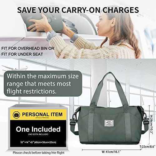 BOXSAM Travel Duffel Bag,Sports Tote Gym For Spirit Airlines Personal Item Bag 18x14x8 Foldable,Carry on Shoulder Expandable Weekender Overnight for Women,Green - Image 3