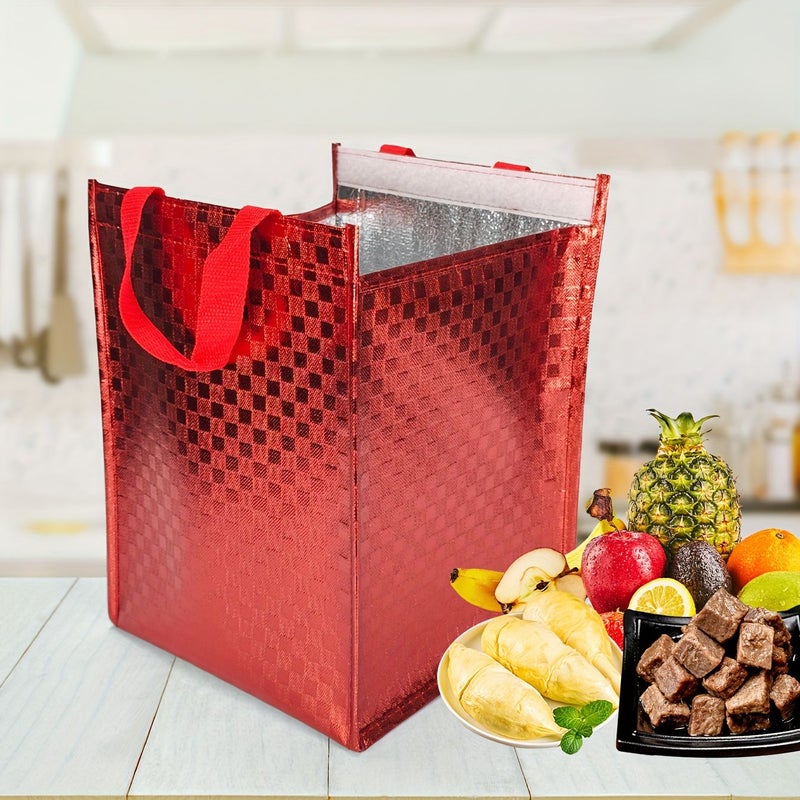 Big Red Plaid Insulated Food Bags for Pizza Cake Picnic Catering - Image 1