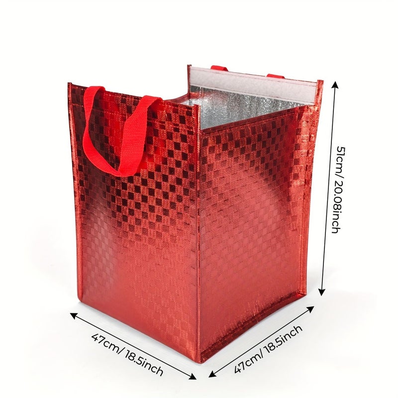 Big Red Plaid Insulated Food Bags for Pizza Cake Picnic Catering - Image 3