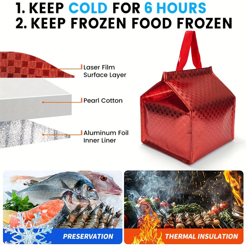 Big Red Plaid Insulated Food Bags for Pizza Cake Picnic Catering - Image 4