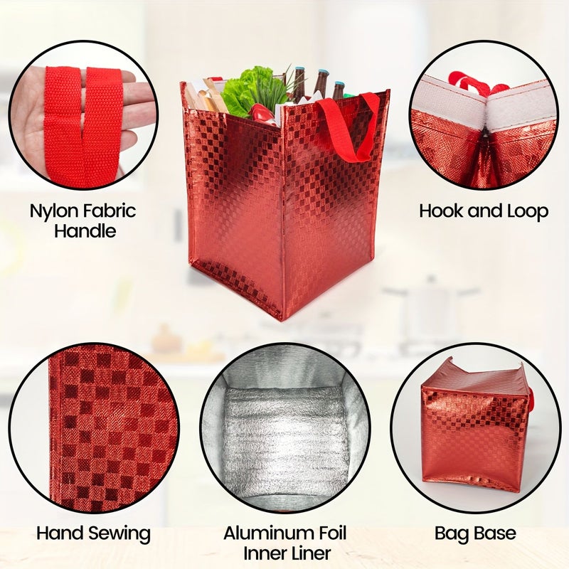 Big Red Plaid Insulated Food Bags for Pizza Cake Picnic Catering - Image 2