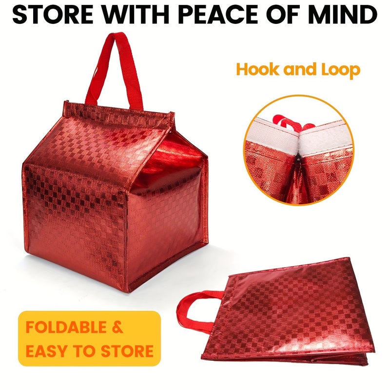 Big Red Plaid Insulated Food Bags for Pizza Cake Picnic Catering - Image 5