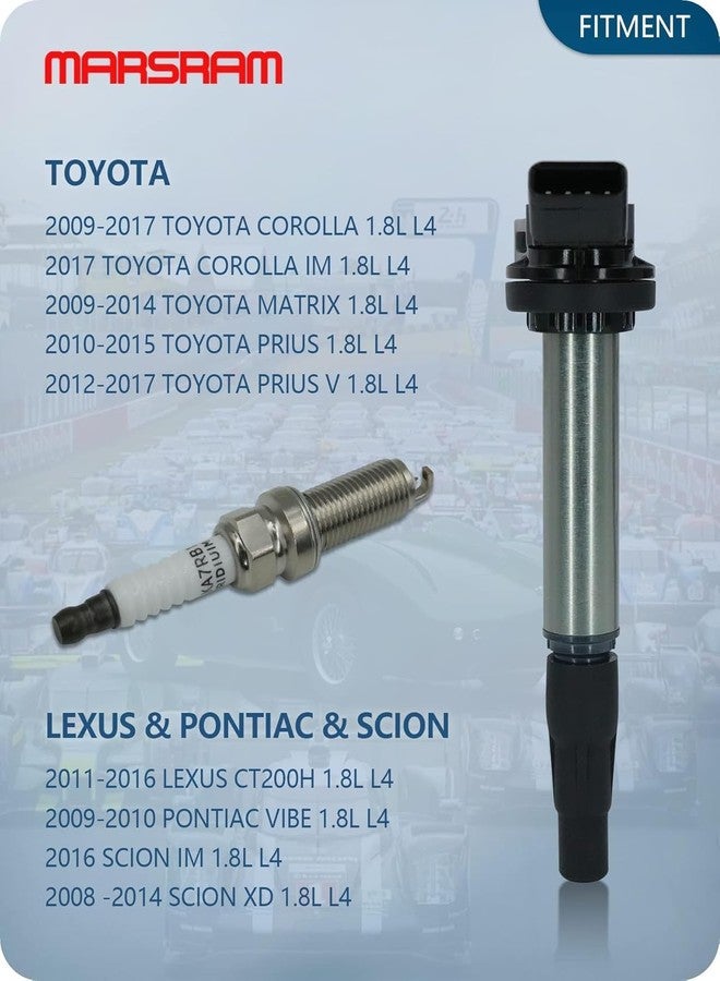 Marsram مجموعة ملفات إشعال Marsram UF596 وشمعات إشعال مزدوجة من الإيريديوم 4912 متوافقة مع سيارات تويوتا كورولا ماتريكس (2009-2014)، وبريوس (2010-2017)، ولكزس، وسيون IM XD، وبونتياك فايب (2011-2016) بمحرك 1.8 لتر رباعي الأسطوانات، طقم من 4 قطع، UF619 - Image 2