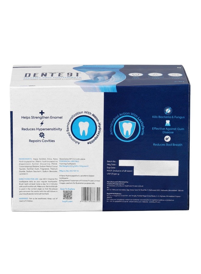 DENTE91 Cool Mint Toothpaste| Sensitivity Relief | Repairs Cavities | Fights Gum Disease | Reduces Bad Breath | Strengthens Enamel | Sls Free | Fluoride Free | Paraben Free | Pack Of 4, 4 X 100G  - Image 2