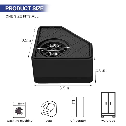 CUISIBOT 4Pcs Anti Vibration Pads for Washing Machine, Stops Washer Dryer Moving, Prevents Noise, Vibration Transfer, Antivibration Stabilizer Support Feet Mat Suitable for Most Furniture (Increase1.8in) - Image 2