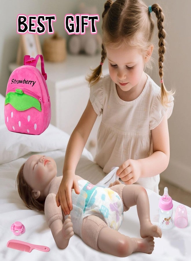 Pedolltree 10 Pcs Reborn Baby Doll Diaper Bag Care and Feeding Set for 17-24 inches Reborn Dolls Newborn Baby Accessories with Strawberry Backpack Diapers Pacifier Bottle Comb - Image 4