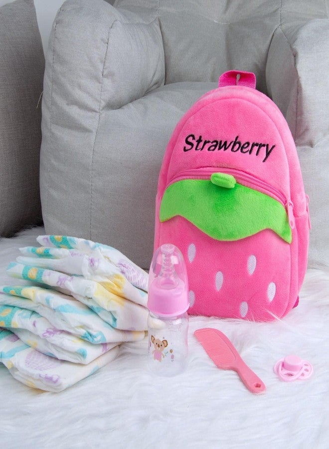 Pedolltree 10 Pcs Reborn Baby Doll Diaper Bag Care and Feeding Set for 17-24 inches Reborn Dolls Newborn Baby Accessories with Strawberry Backpack Diapers Pacifier Bottle Comb - Image 2