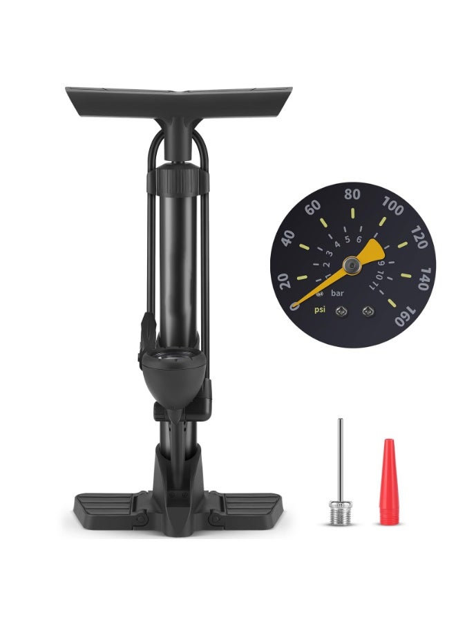 Arabest Bike Floor Pump, Bikes Pump with Gauge,Bicycle Air Pump with High Pressure 160 Psi, BikeTire Pump with Presta Schrader Valves，Portable Hand Pump Bike, Fits Road Bikes MTB E-Bike, Ball - Image 1