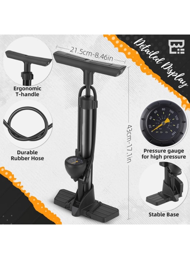 Arabest Bike Floor Pump, Bikes Pump with Gauge,Bicycle Air Pump with High Pressure 160 Psi, BikeTire Pump with Presta Schrader Valves，Portable Hand Pump Bike, Fits Road Bikes MTB E-Bike, Ball - Image 4