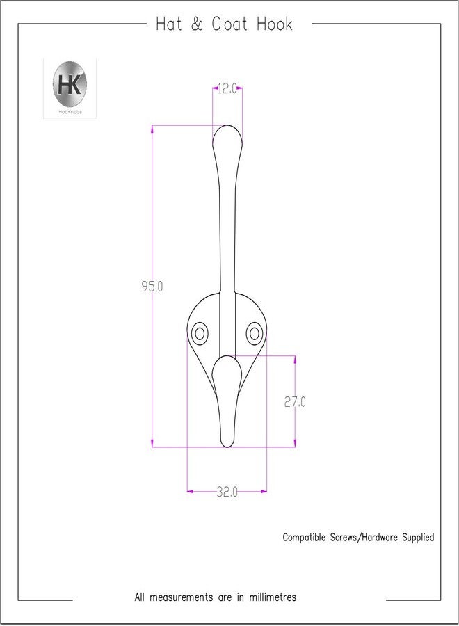 HOBKNOBS (Single Chrome Plated Wall/Wooden Mounted (H) Hook Hanger - White & Silver - Image 3