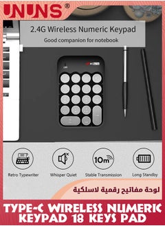UNUNS 2.4G Wireless Numeric Keypad With USB To TypeC Adapter,18 Keys Mini Numeric Keypad,Keyboard Extensions Sidekick For Mac PC iPad Chrome,Portable Number Pad Financial Accounting,Black Gray  - Image 5