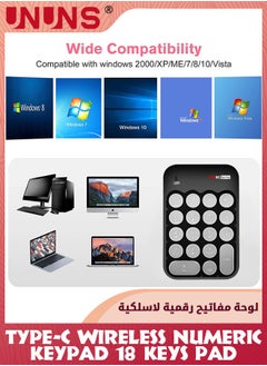 UNUNS 2.4G Wireless Numeric Keypad With USB To TypeC Adapter,18 Keys Mini Numeric Keypad,Keyboard Extensions Sidekick For Mac PC iPad Chrome,Portable Number Pad Financial Accounting,Black Gray  - Image 4