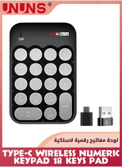 UNUNS 2.4G Wireless Numeric Keypad With USB To TypeC Adapter,18 Keys Mini Numeric Keypad,Keyboard Extensions Sidekick For Mac PC iPad Chrome,Portable Number Pad Financial Accounting,Black Gray  - Image 2