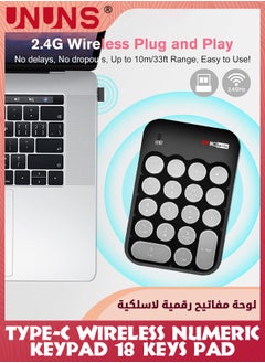 UNUNS 2.4G Wireless Numeric Keypad With USB To TypeC Adapter,18 Keys Mini Numeric Keypad,Keyboard Extensions Sidekick For Mac PC iPad Chrome,Portable Number Pad Financial Accounting,Black Gray  - Image 3