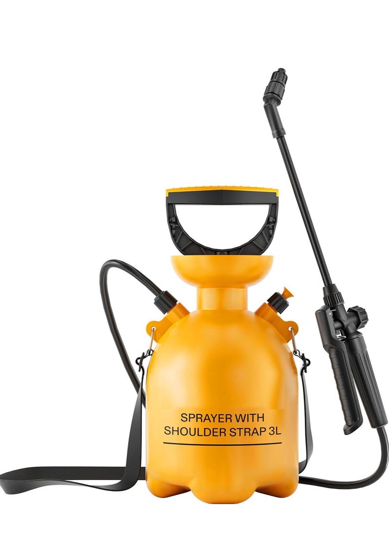 SYOSI Pump Pressure Sprayer 0.8Gal/3L, Portable Pressurized Water Spray Bottle with Adjustable Shoulder Strap, Adjustable Nozzle, Safety Valve & Additional Seals, Ideal for Watering, Fertilizing, Cleaning  - Image 1