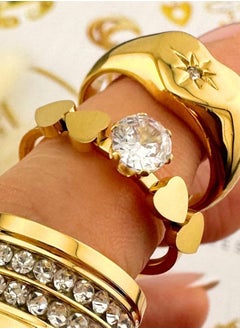 KAAF CREATIONS Kaaf creation 18K gold plated Stainless steel Hearts finger ring for women and girls, Intensity,waterproof, Ring size : 8, hypoallergenic, long lasting and does not tarnish,Inserts: cubic zirconia  - Image 2