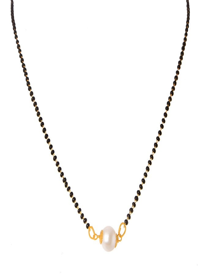 JFL -Traditional Ethnic One Gram Gold Plated Pearl Design Mangalsutra Black Beaded Chain for Women,Valentine - Image 1