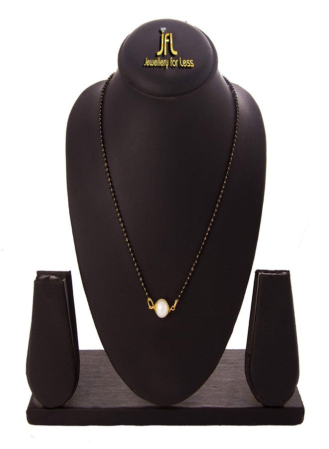 JFL -Traditional Ethnic One Gram Gold Plated Pearl Design Mangalsutra Black Beaded Chain for Women,Valentine - Image 2