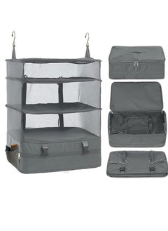 FALMER Portable Foldable 3-Tier Travel Shelf Organizer with Hanging Hook and Compressed Bag - Grey  - Image 1