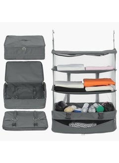 FALMER Portable Foldable 3-Tier Travel Shelf Organizer with Hanging Hook and Compressed Bag - Grey  - Image 3