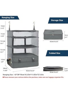 FALMER Portable Foldable 3-Tier Travel Shelf Organizer with Hanging Hook and Compressed Bag - Grey  - Image 2