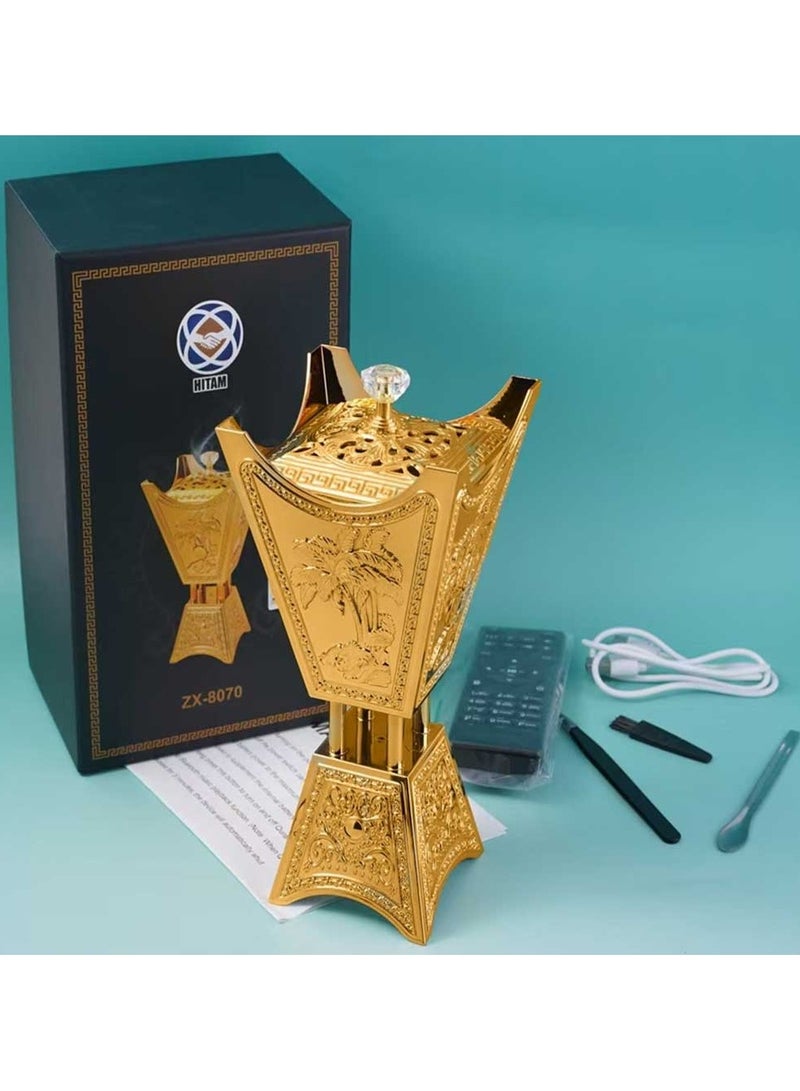 Electric Quran Incense Bakhoor Burner, Luxury Gold Arabic Incense Burner with Palm Tree Design, Remote Conrol and USB Rechargeable Function, Oud Mabkhara for Home, Office and Car - Image 5