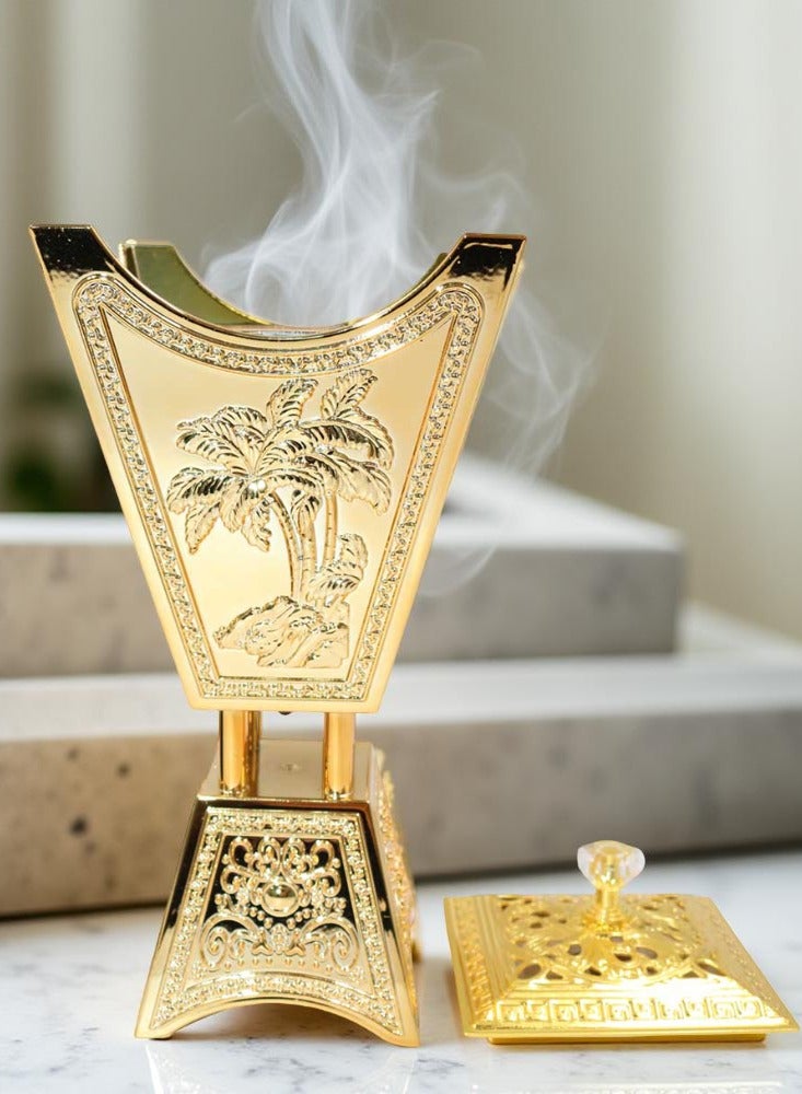 Electric Quran Incense Bakhoor Burner, Luxury Gold Arabic Incense Burner with Palm Tree Design, Remote Conrol and USB Rechargeable Function, Oud Mabkhara for Home, Office and Car - Image 1