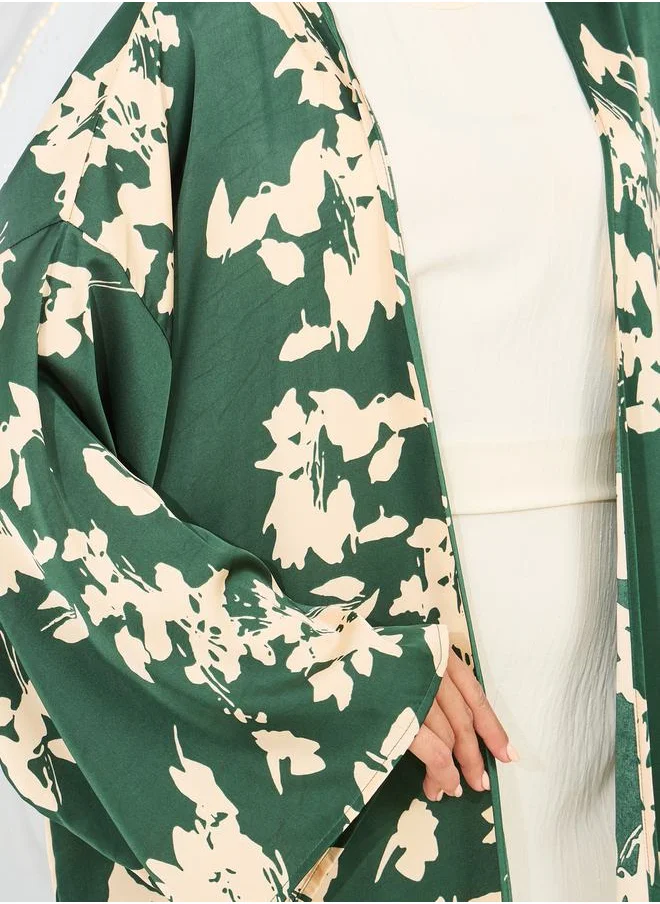 Styli Oversized Floral Print Midi Kimono