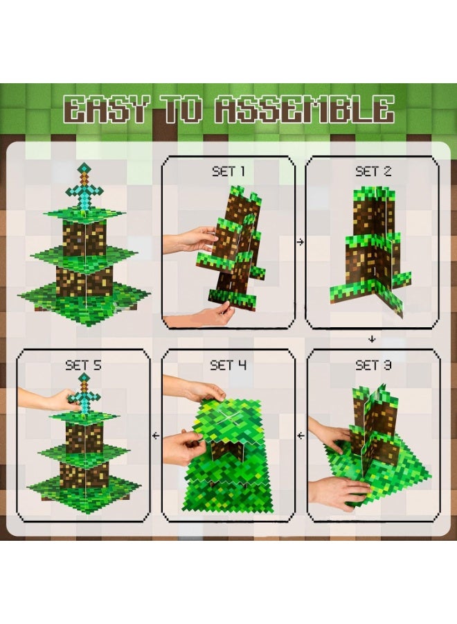 ILovhaprty Pixel Game Style Cupcake Holder, 3 - Tier Pixel Cupcake Stand Pixel Gaming Cupcake Holder Mini Pixel Cupcake Stand, Perfect for Pixel Gaming Party Decorations & Pixel Miner Party Decorations - Image 3